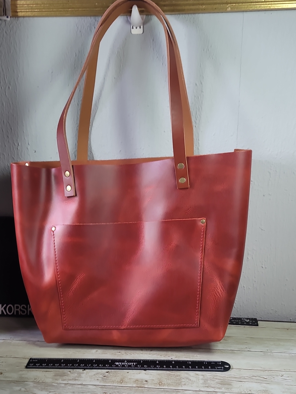 New Portland Leather Goods PLG Large Tote In Discontinued Rosso Brown Straps